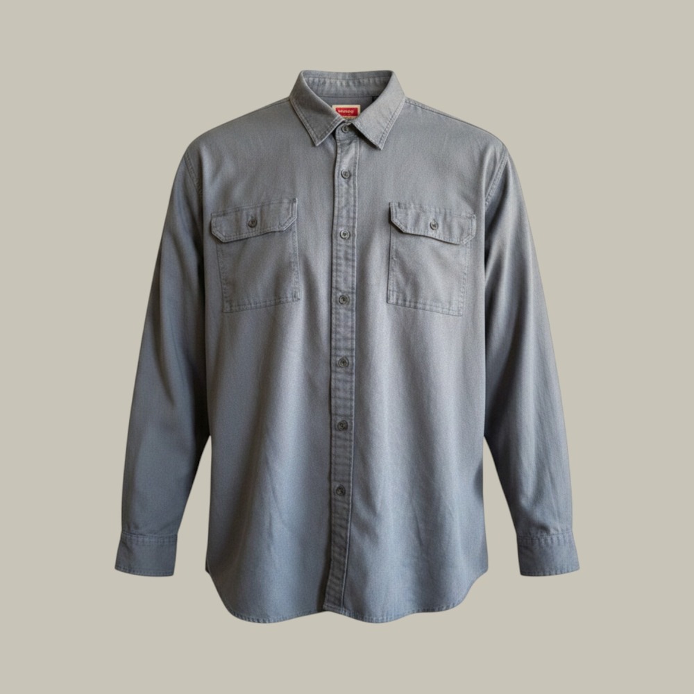 Wrangler Mens 2XL Charcoal Gray Long Sleeve Workwear Button Up Shirt Twill